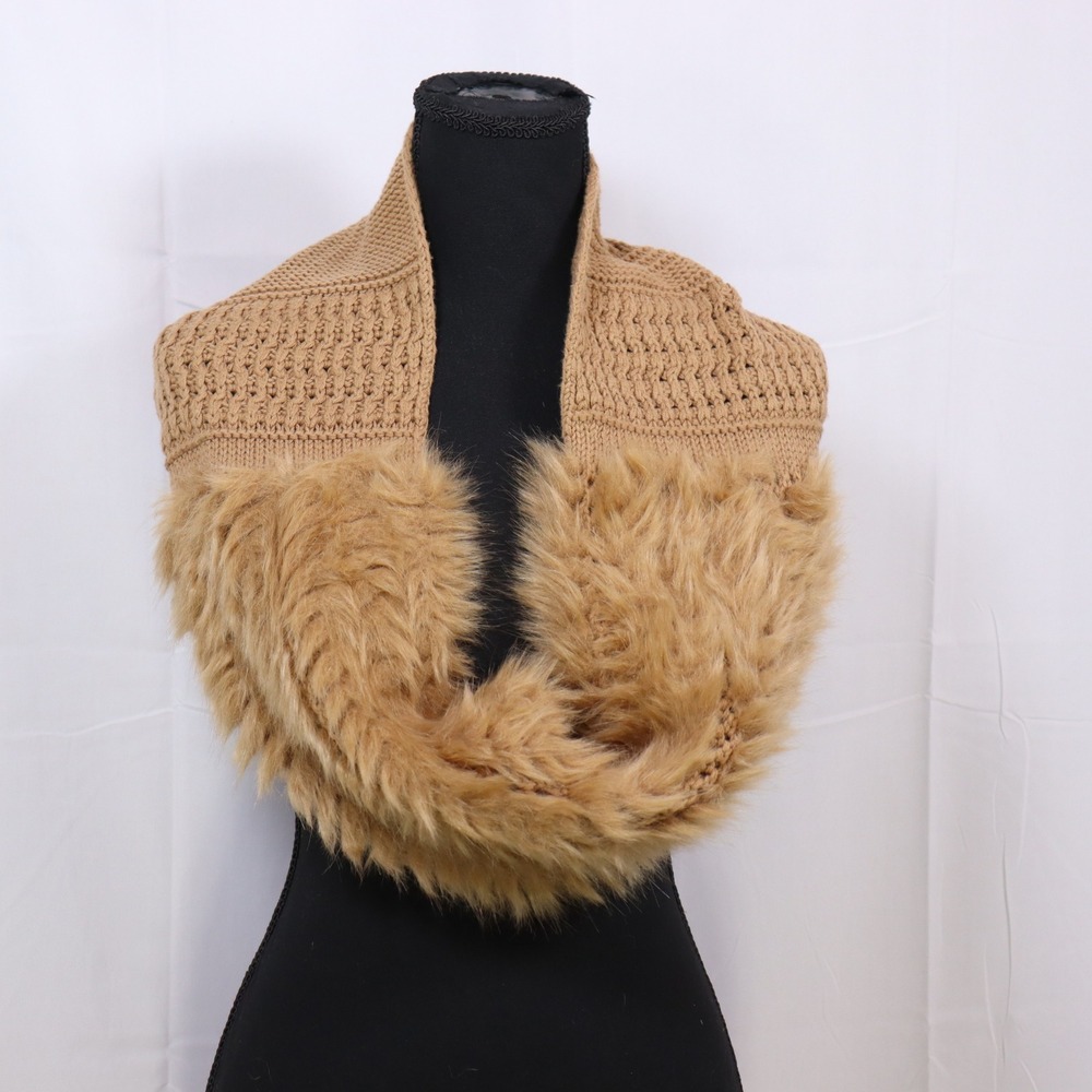 Cabiβ Faux Fur Knit Infinity Scarf OS Tan Womens Winter Cozy Neck Warmer